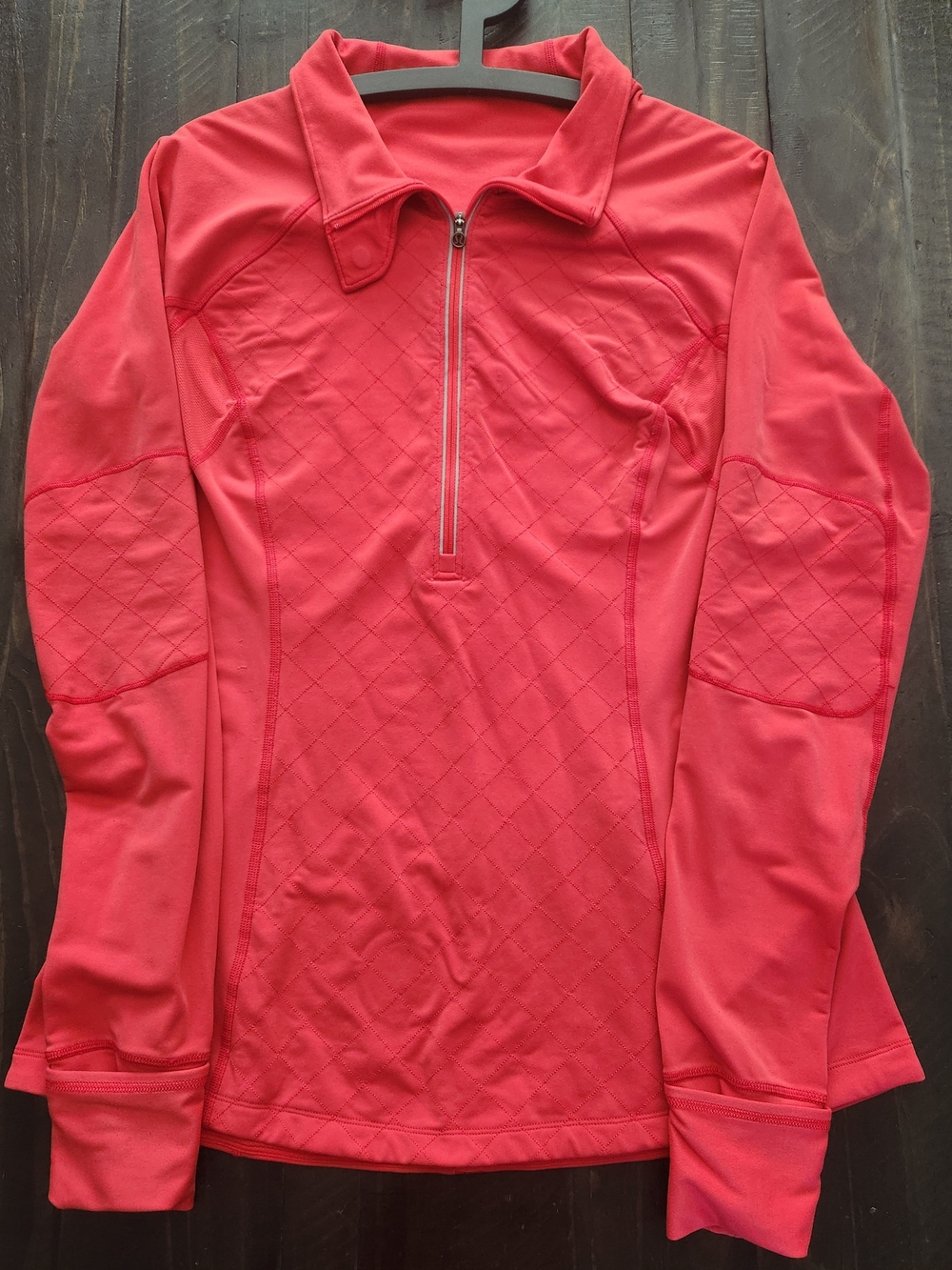 Lululemon Bright Coral-Red Quilted Half-Zip Pullover